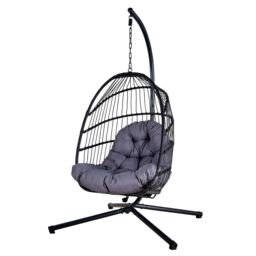 Home Source Hanging Egg Chair Rattan Black Waterproof Cushion Outdoor Seat in Dark Grey - thumbnail 3