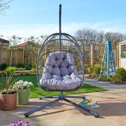 Home Source Hanging Egg Chair Rattan Black Waterproof Cushion Outdoor Seat in Dark Grey - thumbnail 5