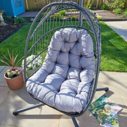 Home Source Hanging Egg Chair Rattan Black Waterproof Cushion Outdoor Seat in Dark Grey - thumbnail 6