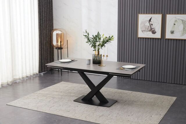 Interior Emporium Ltd IE Nordic Rock Extendable Ceramic Dining Table (Grey) - with 6 Rotating Chairs (Black, Grey, Green, Teel) in Grey - image 1