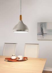 Eglo Sabinar Steel/ Wood Pendant Light, (D) 28cm in Silver - thumbnail 2