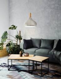 Eglo Sabinar Steel/ Wood Pendant Light, (D) 28cm in Silver - thumbnail 1