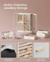 SONGMICS Rotating Jewellery Box with 7 Drawers & Glass Display in White - thumbnail 4