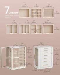 SONGMICS Rotating Jewellery Box with 7 Drawers & Glass Display in White - thumbnail 2