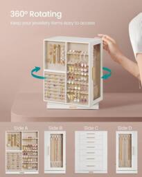 SONGMICS Rotating Jewellery Box with 7 Drawers & Glass Display in White - thumbnail 3