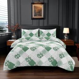 Snug City Duvet Cover Pillowcase Floral Patchwork Design Polycotton Bed Linen in Green - Size: Single - thumbnail 1