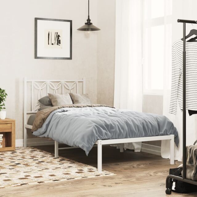 Berkfield Home Metal Bed Frame without Mattress with Headboard White 90x200cm - Size: 90x200 cm - image 1