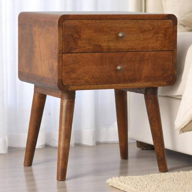 Direct Wicker Solid Wood Curved Chestnut Bedside, 2 Drawers in Dark Brown - Size: 1 Pack - image 1