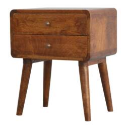 Direct Wicker Solid Wood Curved Chestnut Bedside, 2 Drawers in Dark Brown - Size: 1 Pack - thumbnail 2
