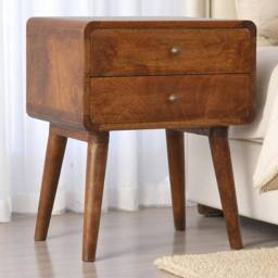 Direct Wicker Solid Wood Curved Chestnut Bedside, 2 Drawers in Dark Brown - Size: 1 Pack