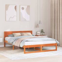 Berkfield Home Bed Frame Wax brown Wood 140 x 200 cm Simple Bed Frame - thumbnail 2