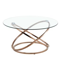 Comfy Living Ltd Round Abstract Tempered Glass Coffee Table Chrome Effect in Gold - Size: 1 Pack - thumbnail 5