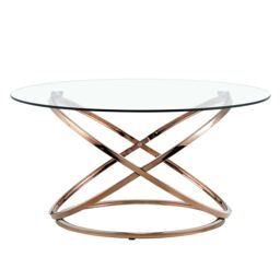Comfy Living Ltd Round Abstract Tempered Glass Coffee Table Chrome Effect in Gold - Size: 1 Pack - thumbnail 4