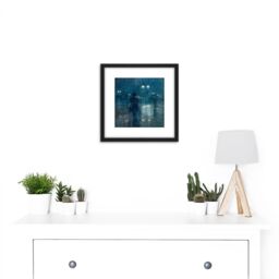 Artery8 Hassam Fifth Avenue Nocturne 8X8 Inch Square Wooden Framed Wall Art Print Picture with Mount in Black - thumbnail 2