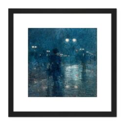 Artery8 Hassam Fifth Avenue Nocturne 8X8 Inch Square Wooden Framed Wall Art Print Picture with Mount in Black - thumbnail 1