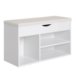 HOMCOM Wooden Shoes Cabinet Bench Hidden Storage Padded Seat in White - thumbnail 2