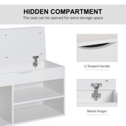 HOMCOM Wooden Shoes Cabinet Bench Hidden Storage Padded Seat in White - thumbnail 4