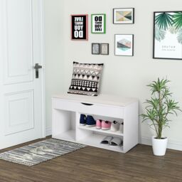 HOMCOM Wooden Shoes Cabinet Bench Hidden Storage Padded Seat in White - thumbnail 1