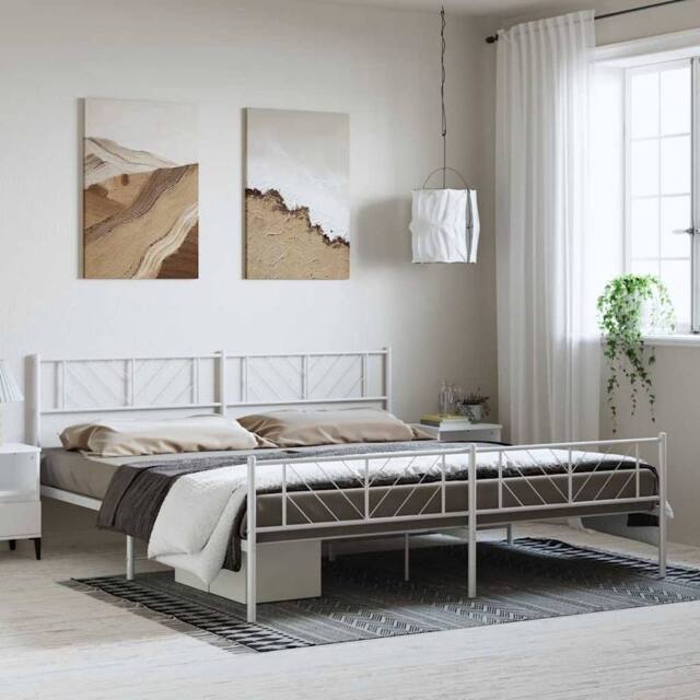 Berkfield Home Metal Bed Frame with Headboard & Footboard White 193x203 cm - image 1