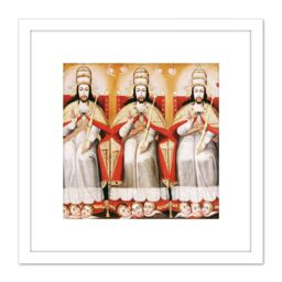 Artery8 Cusco School Enthroned Trinity As Three Identical Figures 8X8 Inch Square Wooden Framed Wall Art Print Picture with Mount in White - thumbnail 1
