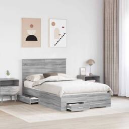 Berkfield Home Bed Frame with Drawer Grey Sonoma 120 x 200 cm Engineered Wood - thumbnail 3