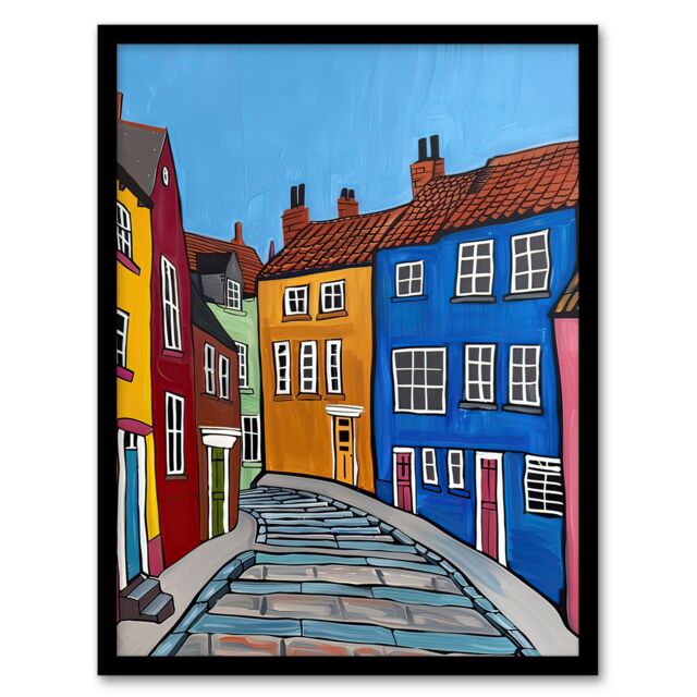 Artery8 Colourful Houses Bridlington East Yorkshire Framed Art Print - Size: A4 - image 1