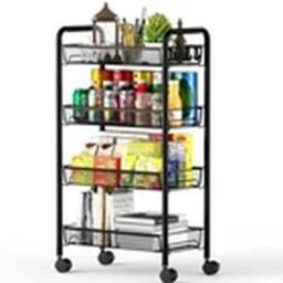 Havendro Free Standing 4 Tier Kitchen Storage Cart Trolley Wheels in Black - thumbnail 2