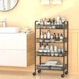 Havendro Free Standing 4 Tier Kitchen Storage Cart Trolley Wheels in Black - thumbnail 3