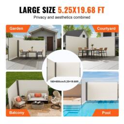 "VEVOR Beige Retractable Awning 63"" x 236"" Aluminium Outdoor Privacy Screen" - thumbnail 6