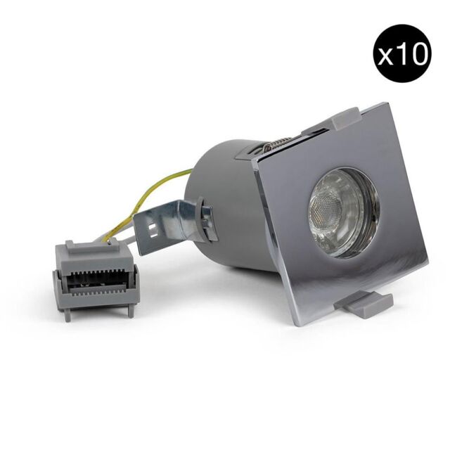 SE Home 10 PACK - Polished Chrome GU10 Square Fire Rated Downlight - IP65 in Silver - image 1