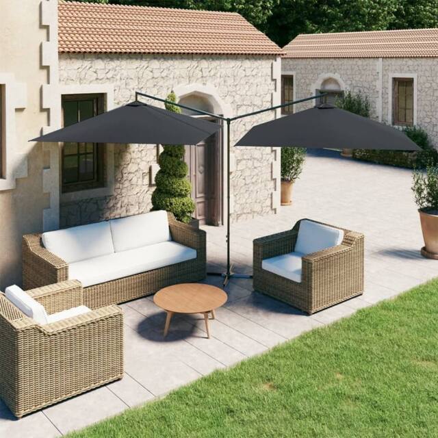 Berkfield Home Double Garden Parasol with Steel Pole Anthracite 600x300 cm in Black - image 1