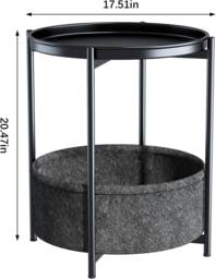 Huhote Fabric 2 Tier Round End Side Table With Storage Basket Nightstand in Black - thumbnail 7