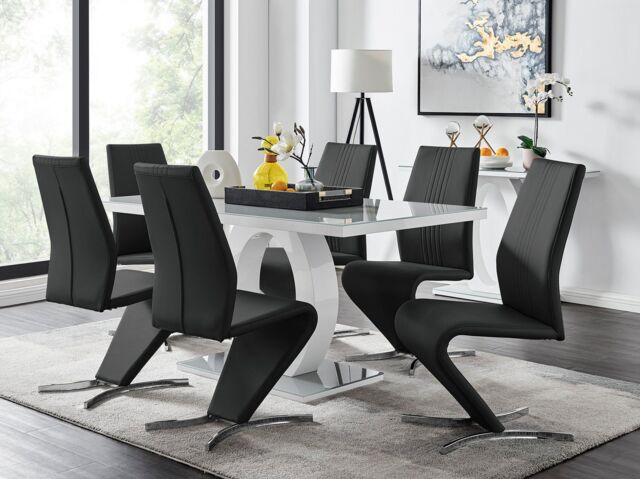 FurnitureboxUK Giovani 6-Seater Grey Glass Dining Table & 6 Willow Faux Leather Dining Chairs in Black - image 1