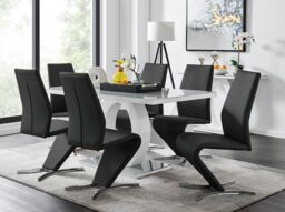 FurnitureboxUK Giovani 6-Seater Grey Glass Dining Table & 6 Willow Faux Leather Dining Chairs in Black - thumbnail 1