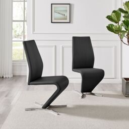 FurnitureboxUK Giovani 6-Seater Grey Glass Dining Table & 6 Willow Faux Leather Dining Chairs in Black - thumbnail 4
