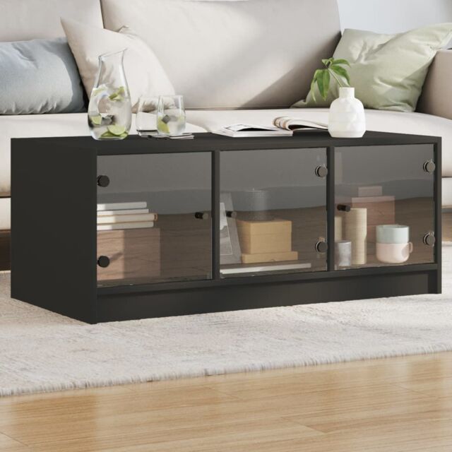 Berkfield Home Coffee Table with Glass Doors Black 102x50x42 cm - Size: 102 x 50 x 42 cm - image 1
