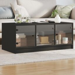 Berkfield Home Coffee Table with Glass Doors Black 102x50x42 cm - Size: 102 x 50 x 42 cm - thumbnail 1