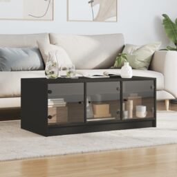 Berkfield Home Coffee Table with Glass Doors Black 102x50x42 cm - Size: 102 x 50 x 42 cm - thumbnail 3