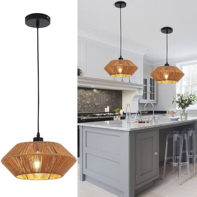 NIVOR 1 - Light Natural Boho Woven Rattan Pendant Adjustable E27 Chandelier in Brown - image 1