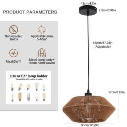 NIVOR 1 - Light Natural Boho Woven Rattan Pendant Adjustable E27 Chandelier in Brown - thumbnail 2