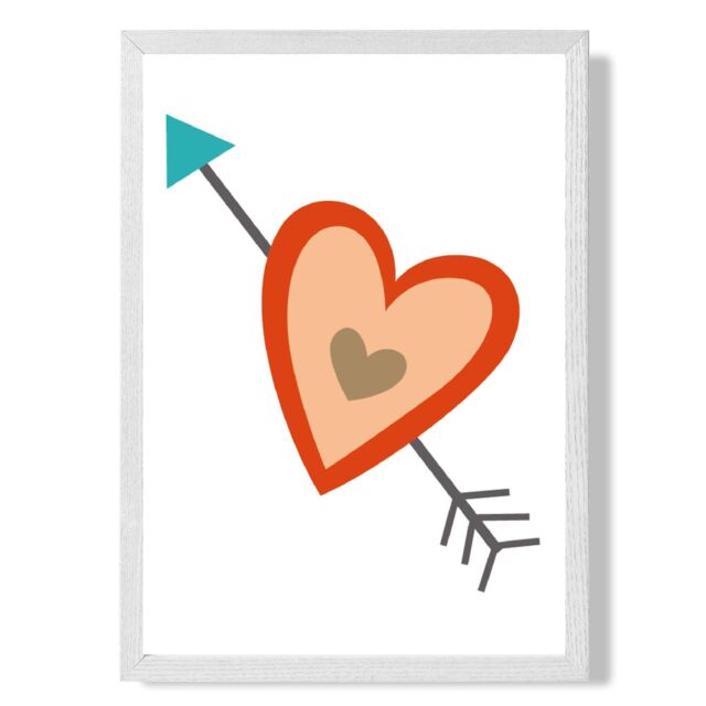 ARTZE Tribal Orange Heart & Arrow Framed Print SIZE: A2 with White Frame - Size: A4 - image 1