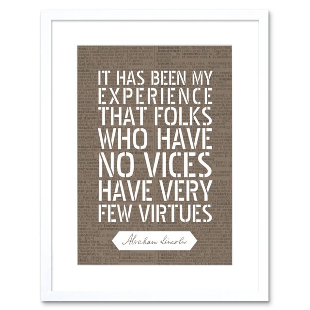 "Artery8 Wall Art Print Dictionary Page Quote Abraham Lincoln Vices Virtues Artwork Framed 9X7 Inch in White - Size: W7"" x H9""" - image 1