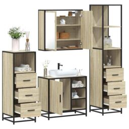 Berkfield Home 4¬†Piece Bathroom Furniture Set¬†Sonoma Oak Engineered Wood in Brown - thumbnail 1