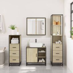 Berkfield Home 4¬†Piece Bathroom Furniture Set¬†Sonoma Oak Engineered Wood in Brown - thumbnail 3