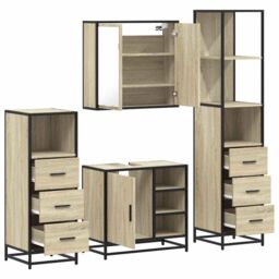 Berkfield Home 4¬†Piece Bathroom Furniture Set¬†Sonoma Oak Engineered Wood in Brown - thumbnail 6