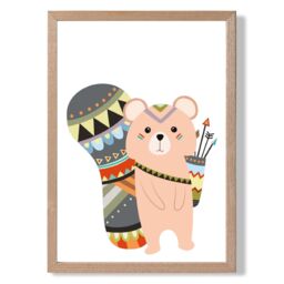 ARTZE Brown Squirrel Tribal Animal Framed Print SIZE: A2 with Oak Frame - Size: A4