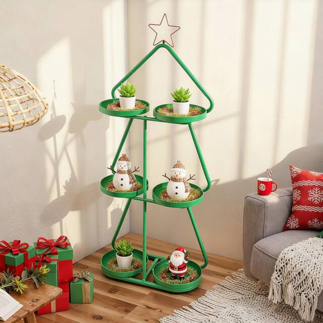 Costway Christmas Plant Stand 3-Tier Tree-Shaped Side Table in Green - image 1