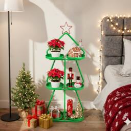 Costway Christmas Plant Stand 3-Tier Tree-Shaped Side Table in Green - thumbnail 7