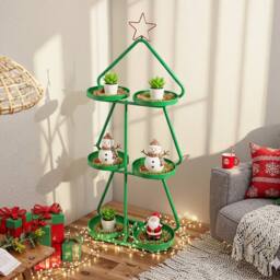 Costway Christmas Plant Stand 3-Tier Tree-Shaped Side Table in Green - thumbnail 8