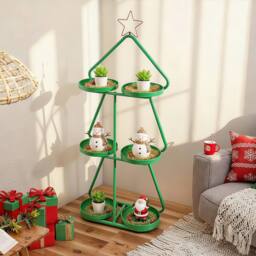 Costway Christmas Plant Stand 3-Tier Tree-Shaped Side Table in Green - thumbnail 1